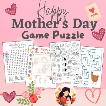 Preview of Mother's Day Game Puzzle Word Search Crossword Maze For Mom Spring May Activity