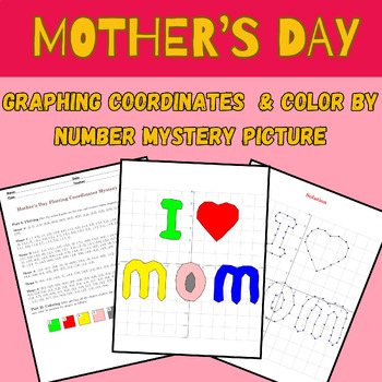 Preview of Mother's Day Graphing Coordinates Mystery Picture and Coloring by Number No prep