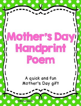 Mother's Day Handprint Poem by Crimson Classroom | TpT