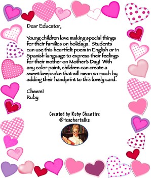 Mother S Day Handprint Poem English Spanish By Teachertalks1 Tpt