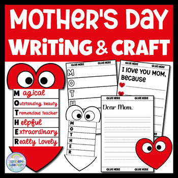 Preview of Mother's Day Heart Shape Writing Acrostic Poem Craft Templates Project Activity