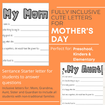 Preview of Mother's Day {Inclusive} Sentence Starter Letters