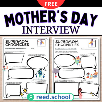 Preview of Mother's Day Interview Activity: Free Questionnaire (Grades 3-6) Comic-themed