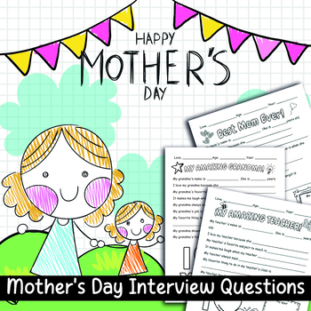 Preview of Mother's Day Interview Questions Activity, Mothers day 2024 writing crafts cards