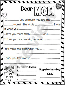 Mother's Day Letter Writing Template | Printable & Editable Letter to mom