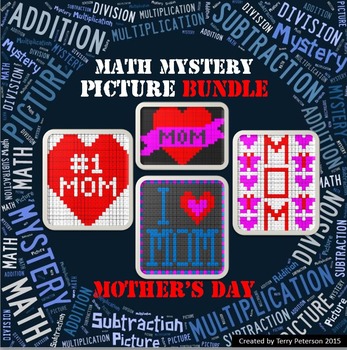 Preview of Mother's Day Math Mystery BUNDLE Addition Subtraction Multiplication Division