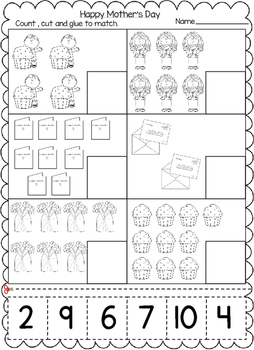mothers day numbers cut and paste worksheets 1 20 by kids learning