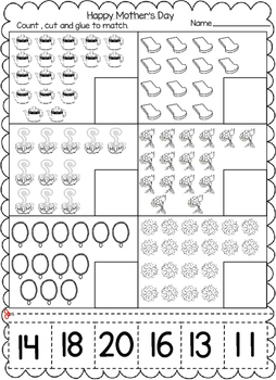 mothers day numbers cut and paste worksheets 1 20 by kids learning