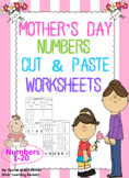 Mother's Day Numbers Cut and Paste Worksheets (1-20):