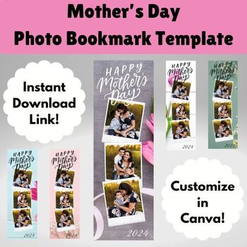Preview of Mother's Day Photo Bookmark Template | Photo Strip Bookmark Canva Template