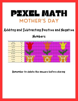 Preview of Mother's Day- Pixel Art- Adding and Subtracting Positive and Negative Numbers