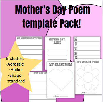 Preview of Mother's Day Poem Template Variety Pack! Acrostic, Haiku, Shape poem and more!