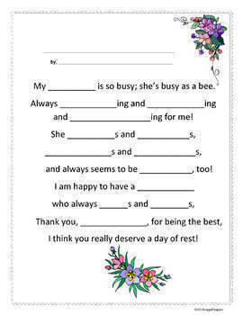 Mother's Day Poem Templates for Writing Verb Poems w/ Easel Activity