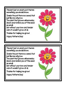 Mother's Day Potted Plant Poem Template by Early Childhood Resource Center