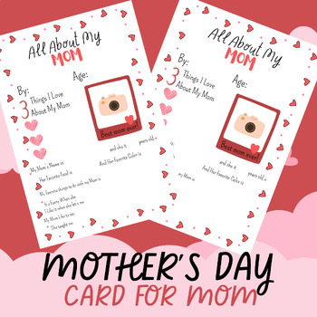 Preview of Mother's Day Printable, All About My Mom, Mothers Day Gift, Card for Mom, Craft