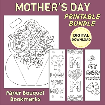 Preview of Mother's Day Printable Bundle / Coloring Bookmarks  Bouquet / Maze / Word Search