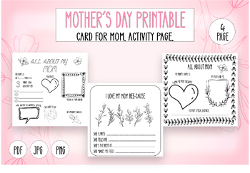 Preview of Mother's Day Printable,Card for Mom, Activity Page, Mothers Day Coloring In Page