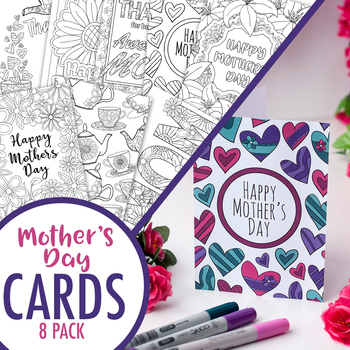 Preview of Mother's Day Printable Coloring Cards (8 Pack) | Mother's Day PDF card templates