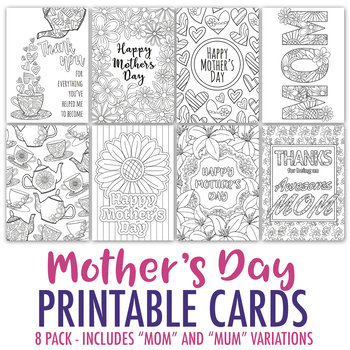 Mother's Day Printable Coloring Cards (8 Pack) | Mother's Day PDF card ...