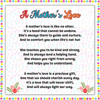Mother's Day Printable Poem Gift | Handprint Poem for Mothers | TPT