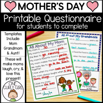 Preview of Mother's Day Printable Questionnaire    All About My Mom