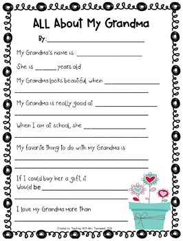All About My Mom/Grandma-Mother's Day Questionnaire | TPT