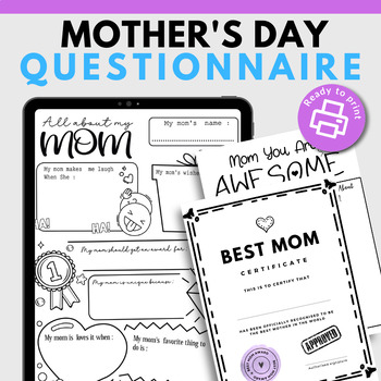 Preview of Mother's Day Questionnaire - Mother's Day Writing Activity - All about my Mom !!