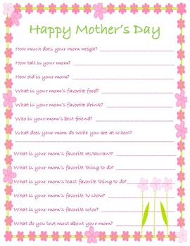 Mother's Day Questions by Heather Williams | Teachers Pay Teachers