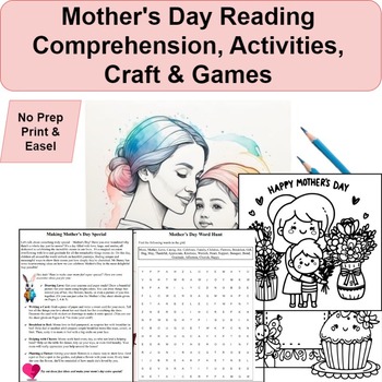 Preview of Mother's Day Activities, Reading Comprehension, Craft & Games: No Prep