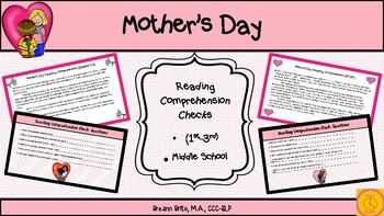 Preview of Mother's Day Reading Comprehension Checks