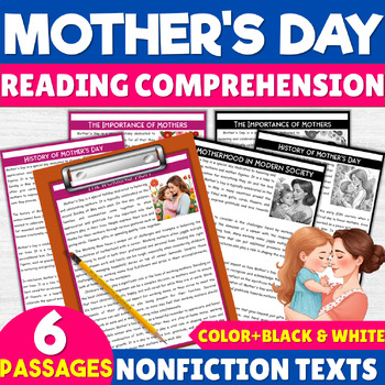 Preview of Mother's Day Reading Comprehension Passages Worksheets Bundle - May Activities