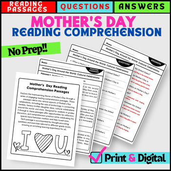 Preview of Mother's Day Reading Comprehension Passages and Questions - No Prep