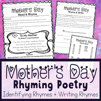 Preview of Mother's Day Rhyming Poems - Identify Rhyming Words & Write Poetry with Rhyme!