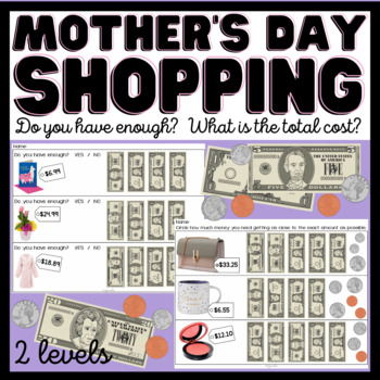 Preview of Mother's Day Shopping Task Cards/ Worksheets- Money Math- Special Education