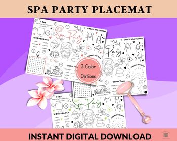 Preview of Mother's Day Spa Party Activity and Coloring Placemat