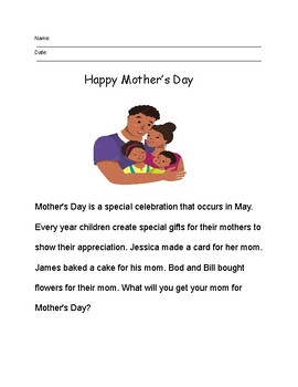 Preview of Mother's Day Story and Worksheet ver. 1