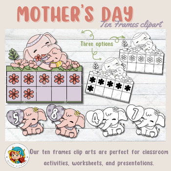 Preview of Mother’s Day Ten frame template, elephant Ten frame clipart