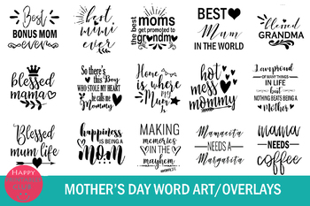 Mother's Day Text Clipart-Photo Overlays-Mom Word Art Graphics | TpT