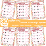 Mother’s Day Two-Digit Addition Worksheets | Math Practice,Spring Math Activity