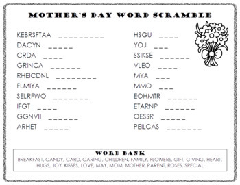 Mothers Day Word Scramble Design Corral