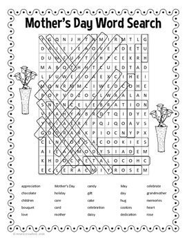 Mother's Day Word Search by Amelia Crawford | TPT