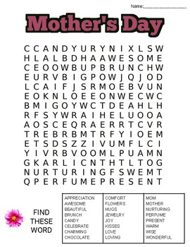 Mother's Day Word Search: 3 Difficulties by ROOMBOP | TpT