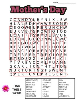 Mother's Day Word Search: 3 Difficulties by ROOMBOP | TpT