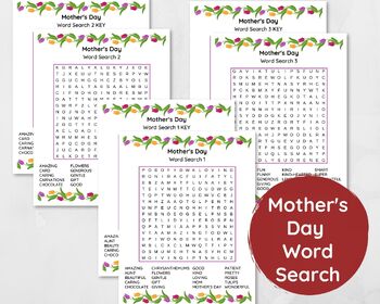 Preview of Mother’s Day Word Search Puzzle Game Printable PDF in A4 and US Letter