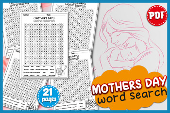 Preview of Mother's Day Word Search Puzzle Worksheet Activity & KEYS, Vocabulary Activies