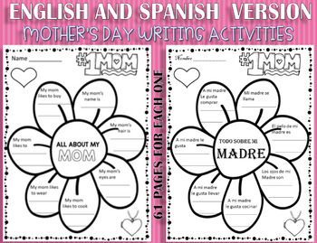 Preview of Mother's Day Writing And Fun Activities -ENGLISH & SPANISH VERSION Bundle