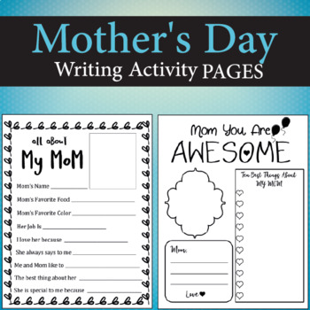 Preview of Mother's Day Writing Activity Pages. ( Mothers day activity gifts for kids ).