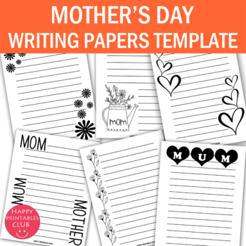 Preview of Mother's Day Writing Paper Template- Mother's Day Writing Pages Black White