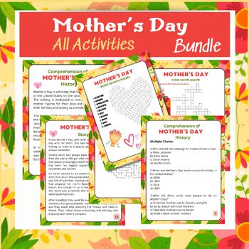 Preview of Mother's Day activities bundle, Reading, Writing ,word search, crosswords ,mazes