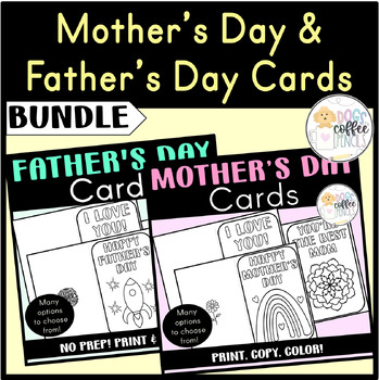 Preview of Mother's Day and Father's Day Cards Bundle | Easy to Color Printable Cards